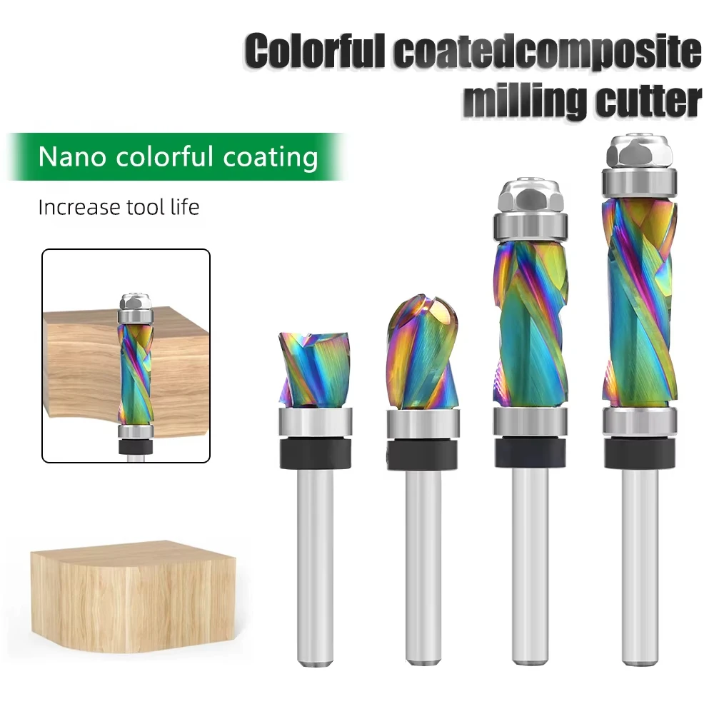1 PC 1/4 6.35MM 생크 밀링 커터 목공 솔리드 카바이드 나노 코팅 압축 플러시 트림 CNC 비트 라우터 비트 목공