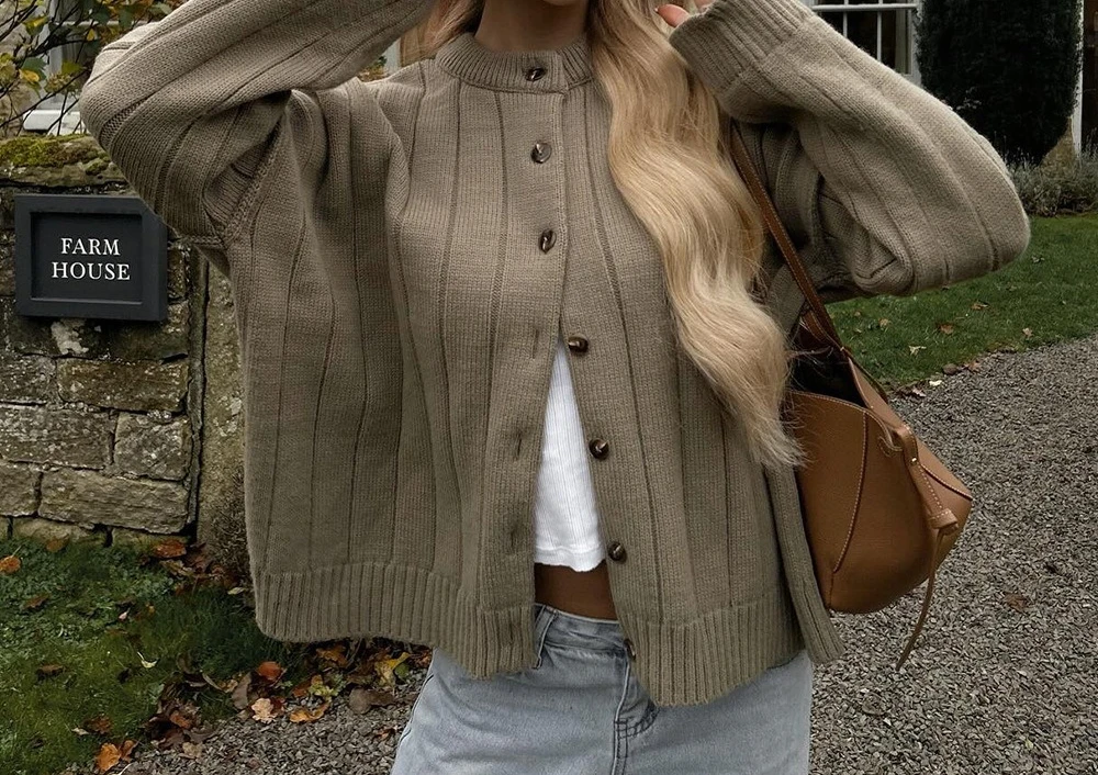Loose Sweater Cardigan 2025 Autumn/winter Round Neck Sweater Knitted Cardigan for Women