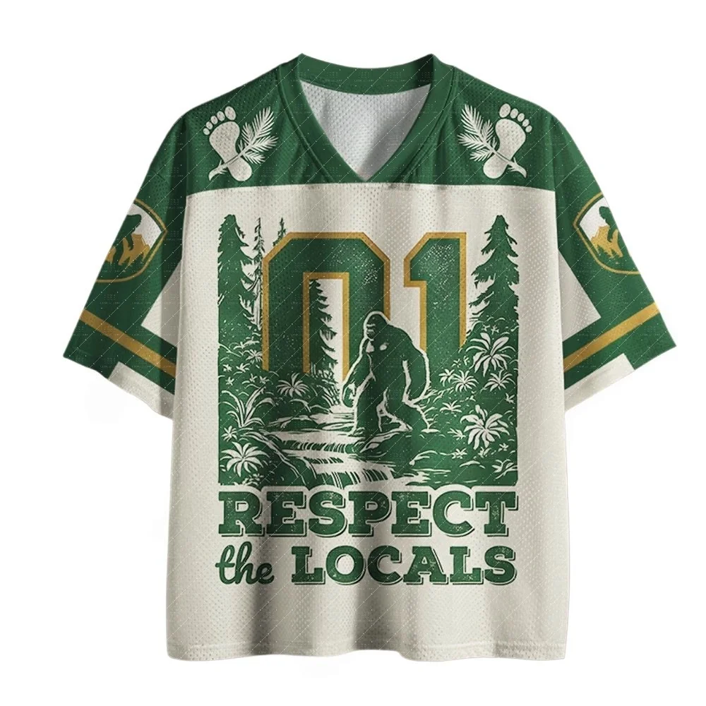 Retro  Graphic Mesh Short Sleeve Jersey Paw Print Shoulder Decor Single Gold Stripe Cuff Unisex Camping Casual Street Top