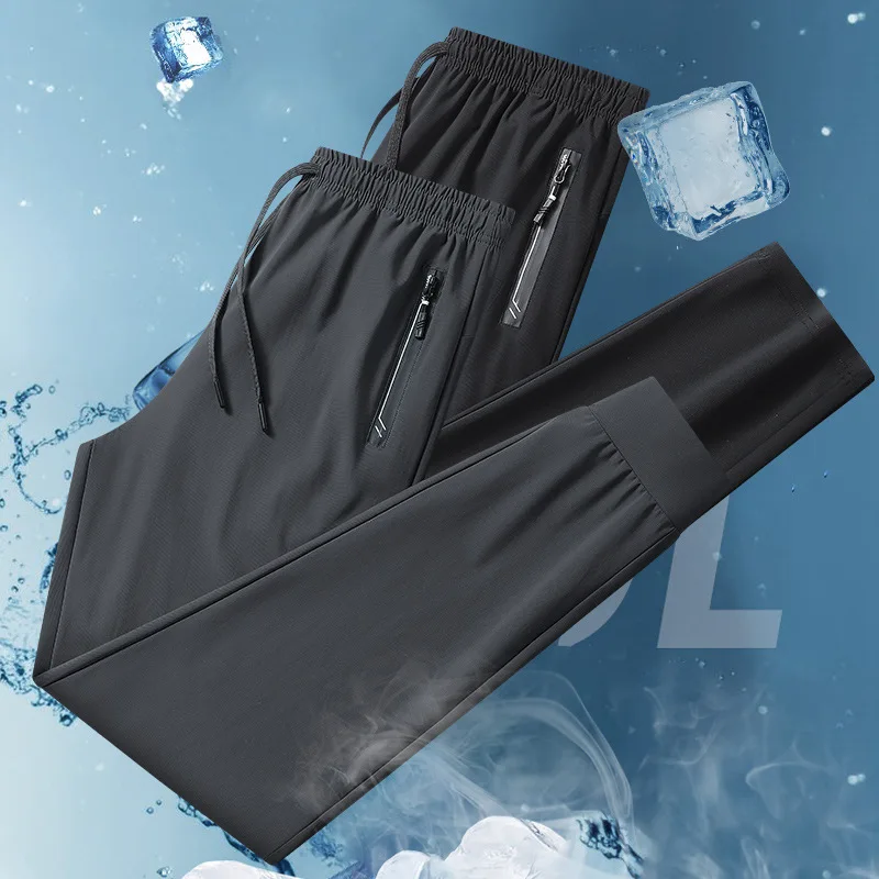 Man Ice Silk Open Crotch Pants with Invisible Zippers Black Long Trousers Outdoor Sport Sex Costume Gay Exposure Crotchless