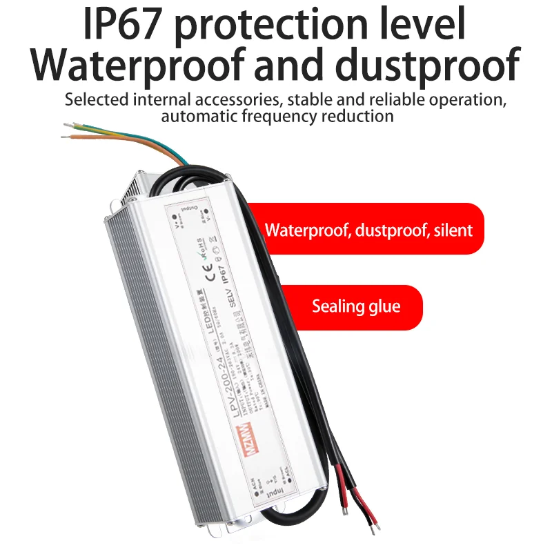 IP67 Waterproof Switching Power Supply LPV 200W 250W 300W 350W 400W AC/DC 12V 24V 36V 48V Constant Voltage LED Driver CCCV SMPS