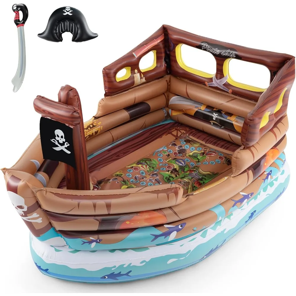 

Inflatable Pirate Ship, Blow up Playscape with Built in Motor, Inflatable Toy Sword & Pirate Hat,Kids Toddlers Playhouse