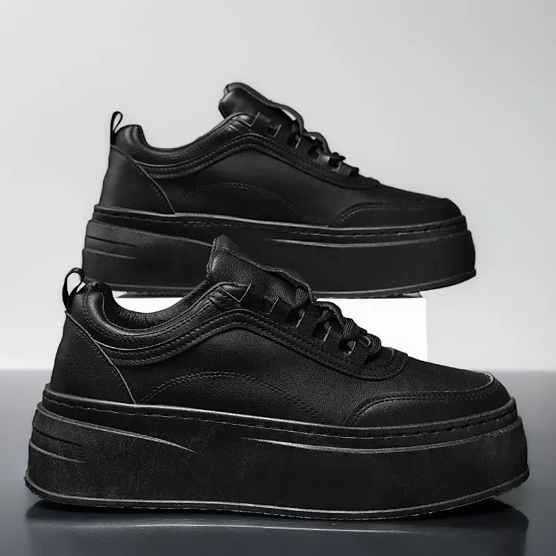 نعل سميك أبيض لزيادة الارتفاع الداخلي للرجال أحذية رياضية للربيع والخريف كاجوال قابلة للتنفس مع نعل مطاطي مضاد للانزلاق #5