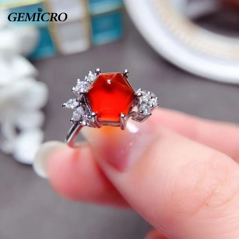 Natural Genuine Hexagon Garnet Ring/Real S925 Silver with 18K Gold Plated/Anniversary Charming Wedding/Engagement Jewelry Gifts