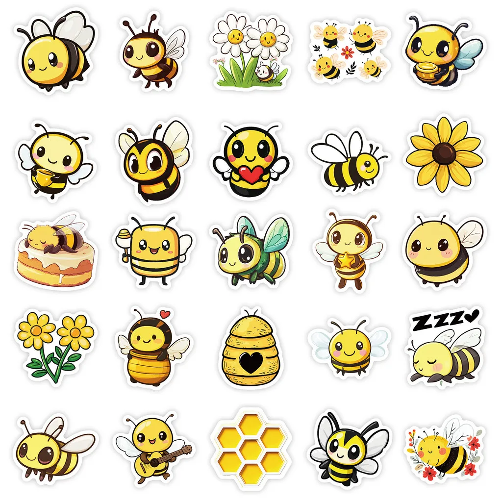 50 Pieces New Style Cute Fun Bee Cartoon Stickers - Waterproof Self-Adhesive Decals for Handbook DIY Giajar Sticker Store - view 3