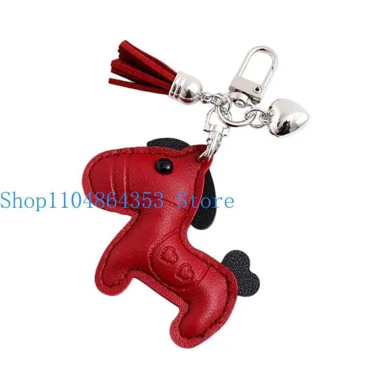 652F Elegant Secure Alloy Hook Keychain Cartoon Horse Leather Chain with Heart Pendant Hanging Ornament Decoration