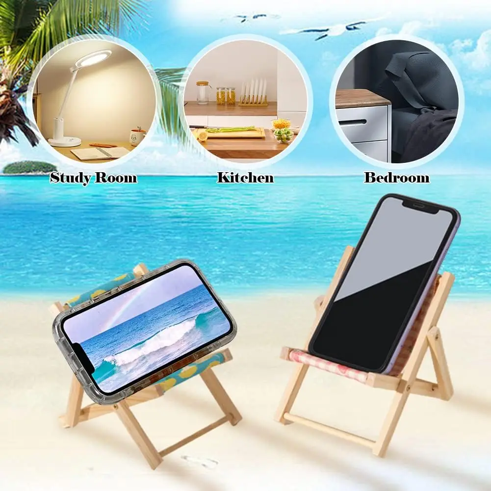 ® 3PCS Folding Beach Chair Mobile Phone Holder Canvas Wooden Phone Stand Funny Adjustable Phone Cradle Desktop Phone  Holder