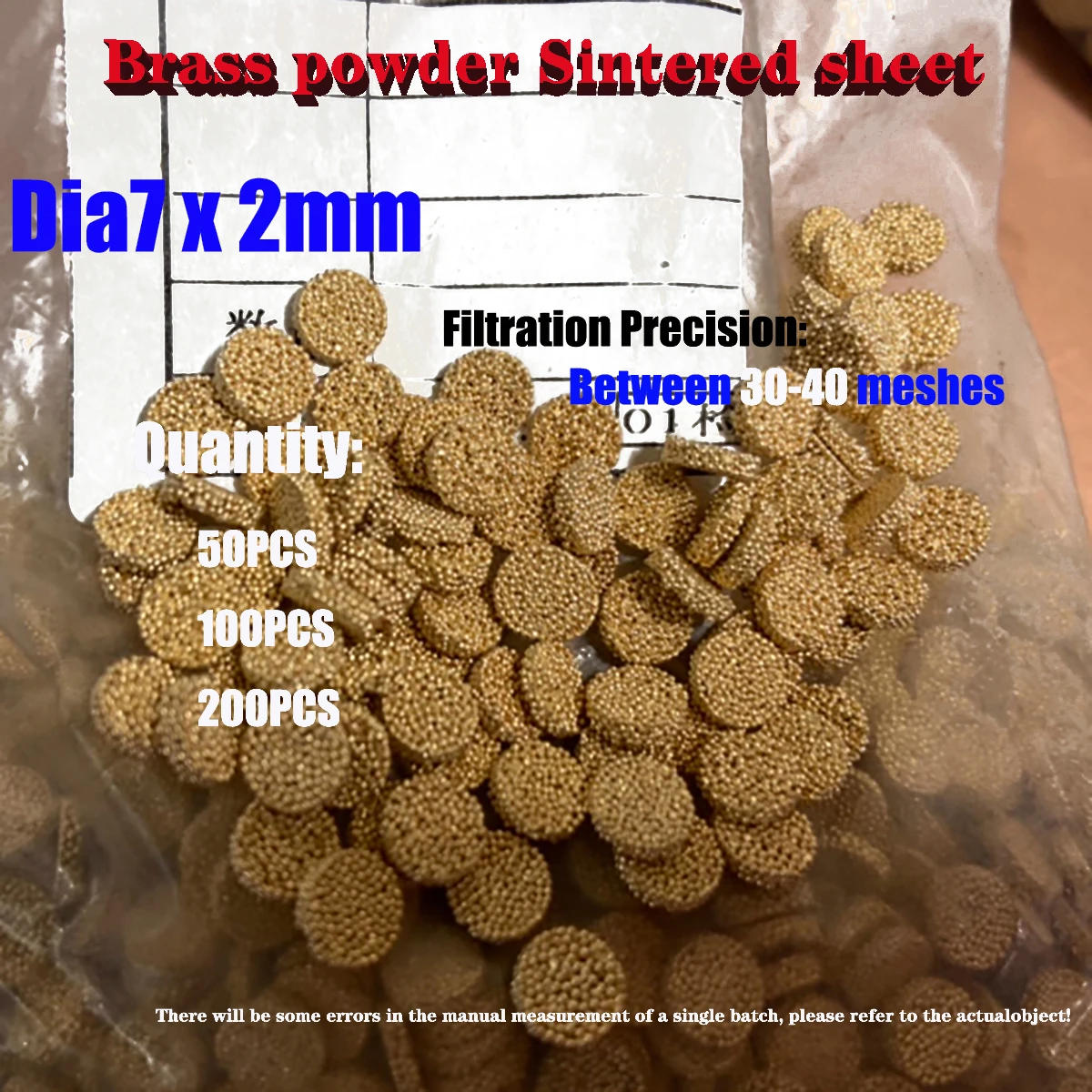 Dia7x2mm Brass Powder Sintered Circular Filter Filtration Granular Air Filter Column Precision Between 30-40 Meshes50pcs-200pcs