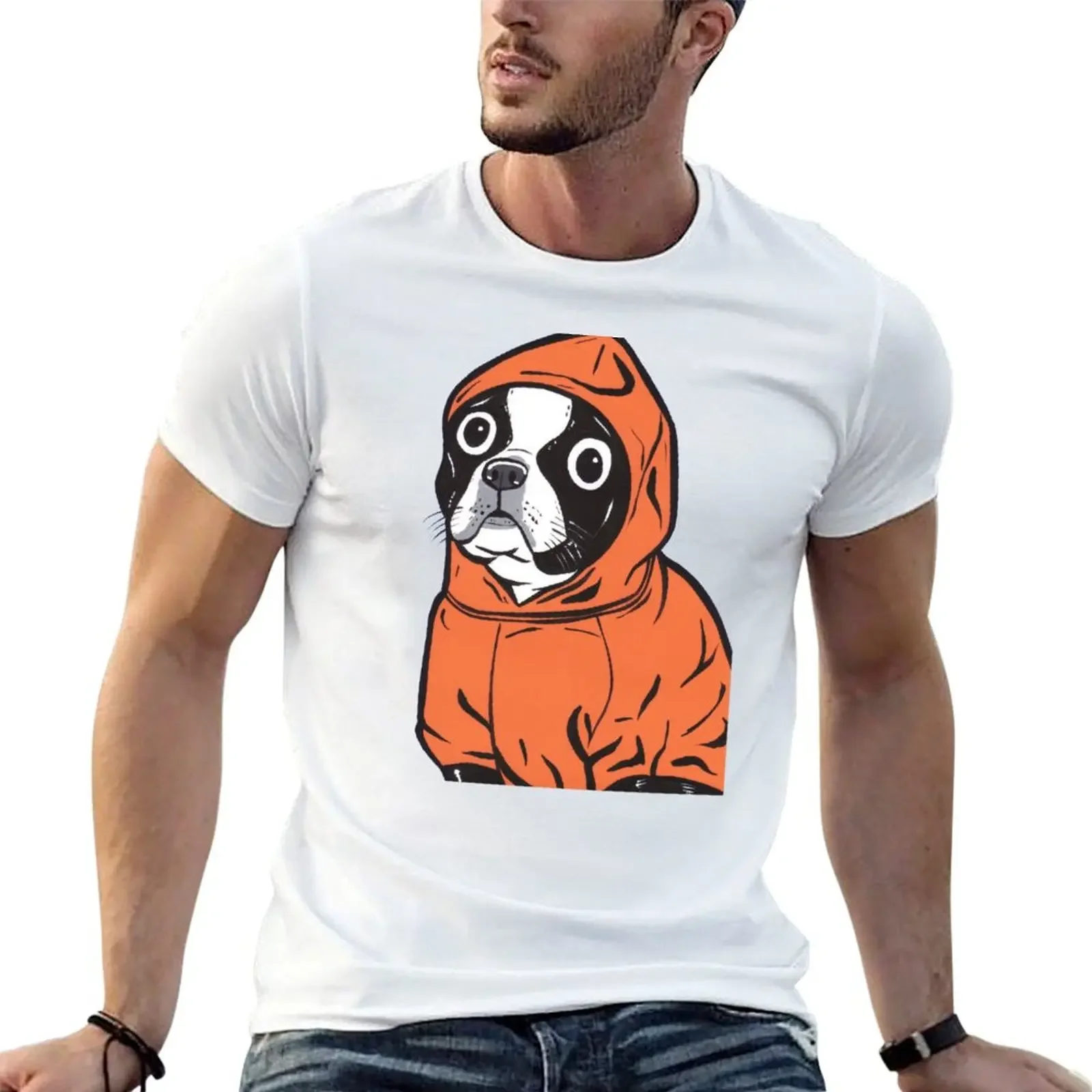 Boston Terrier Orange Hoodie T-Shirt anime stuff tops Men's clothing