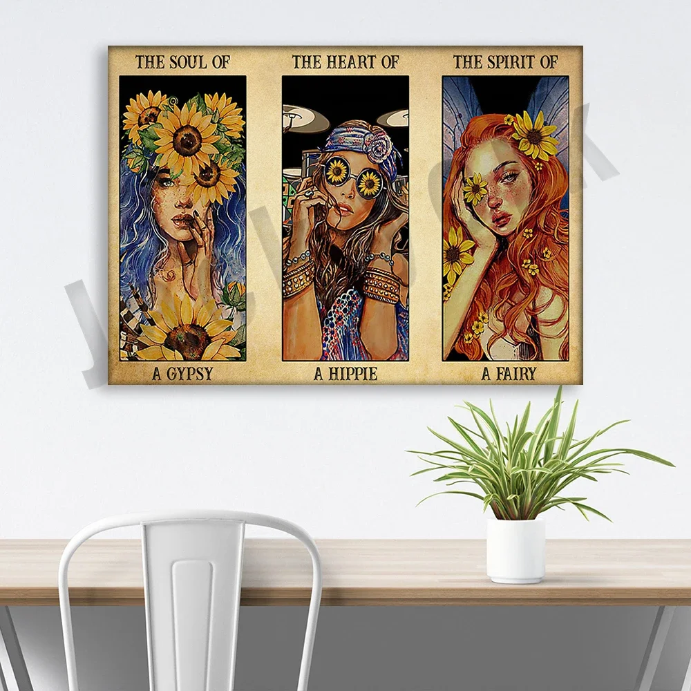 Hippie Sunflower Girl Poster The Soul Of A Gypsy The Heart Of A Hippie The Spirit Of A Fairy Poster Home Living Decor Poster