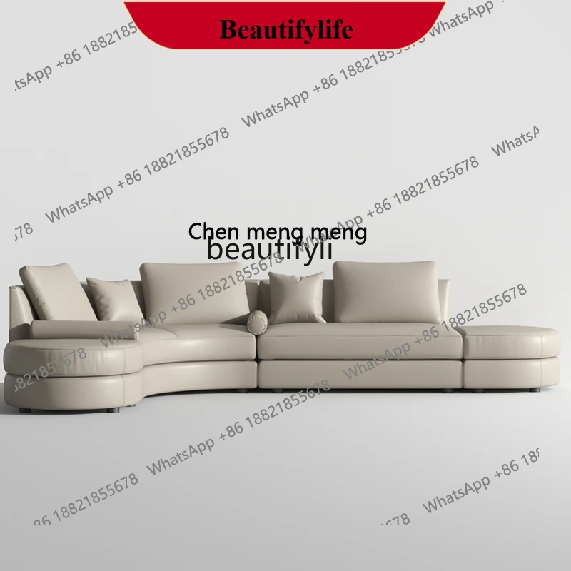 z183 Modern light luxury curved leather sofa Modern large apartment high-end luxury special-shaped latex down leather sofa