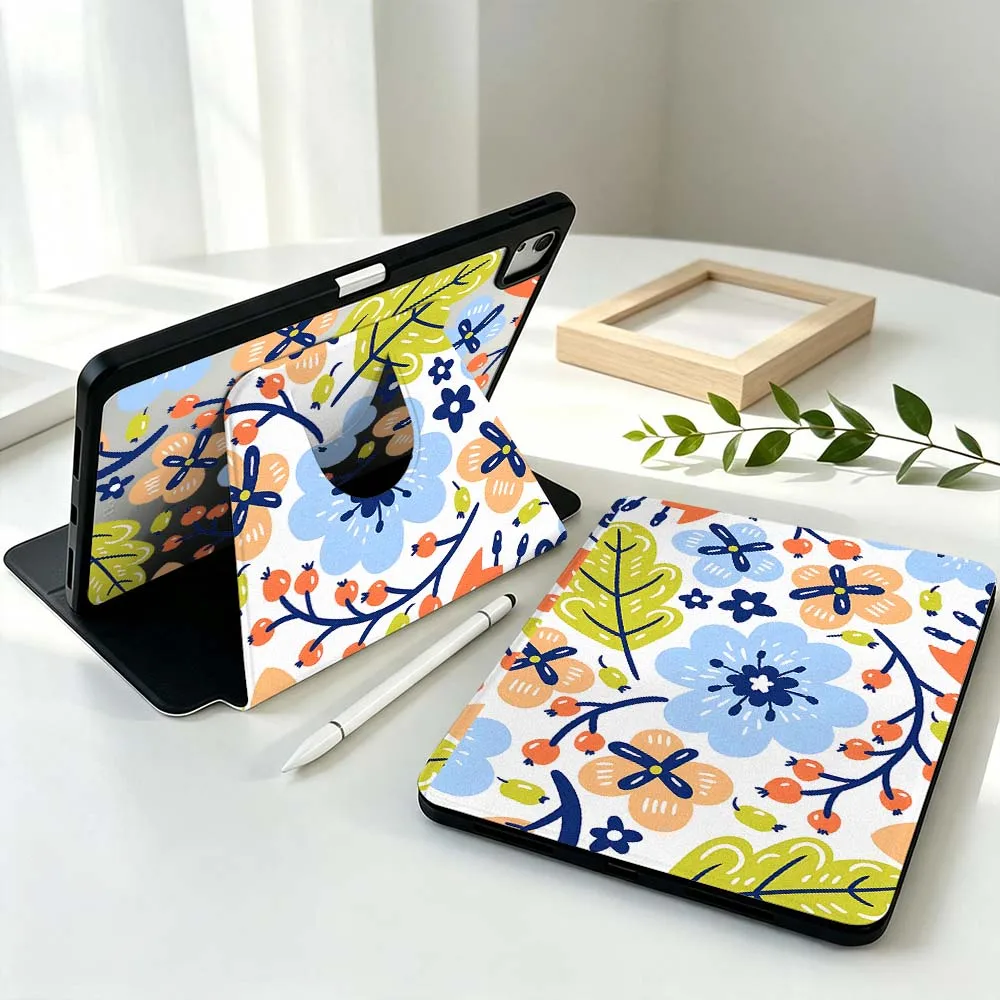 Cartoon Flower Design For Samsung Galaxy Tab S11 S10 S9 S8 A11 FE Plus Ultra 360° Rotation Stylus Storage Tablet Case