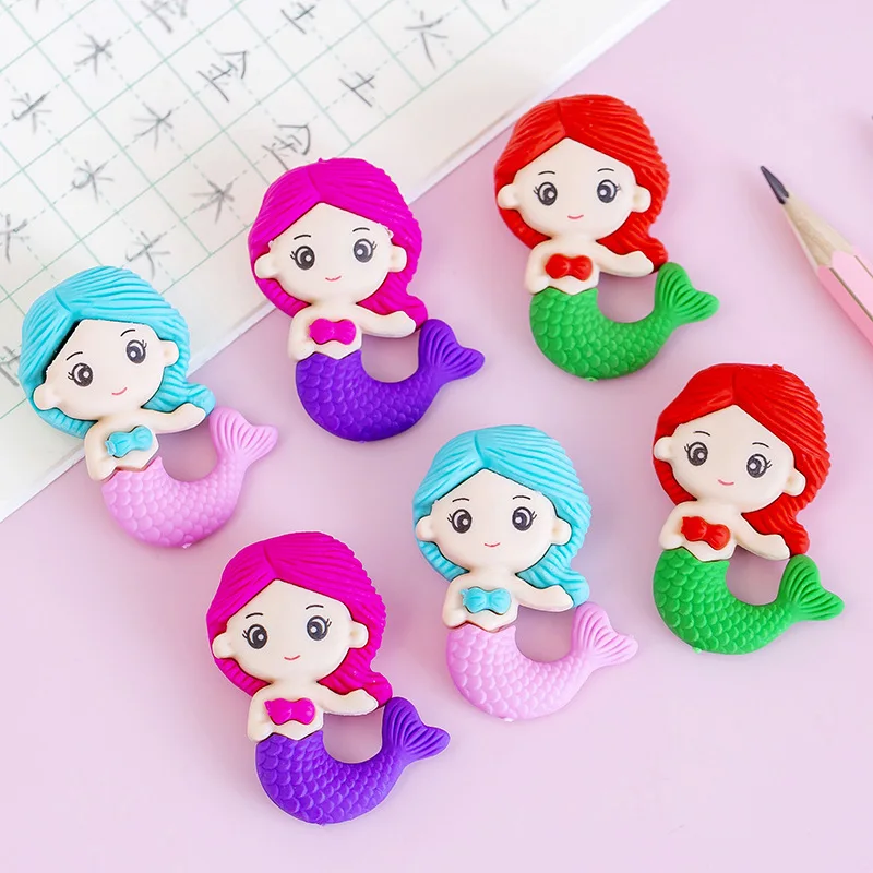 Ellen Brook 1 Piece Stationery Kawaii Mermaid Student School Office Supplies Children Erasers For Kids Gift Pencil Rubber Eraser