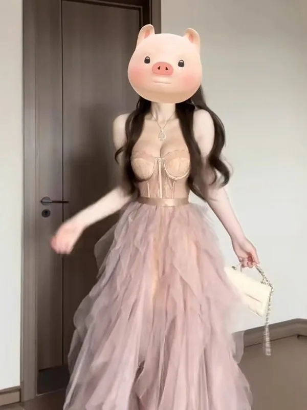 

Unique Beautiful ter Top Tulle Skirt Two Piece Set Summer Clete OOTD Matching Cotton Comfortable Faion Set Women's Wear