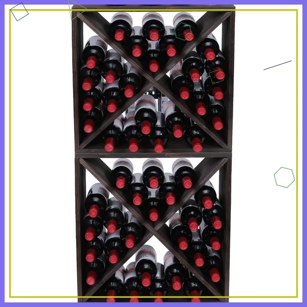 

Wooden Stackable Wine Rack Cabinet Countertop Storage Retro Cube Floor Bottle Holder Stand 96 Bottle Black