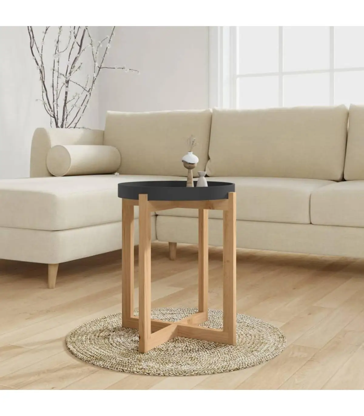 Coffee tables coffee table plywood and black pine 41x41x48,5 cm