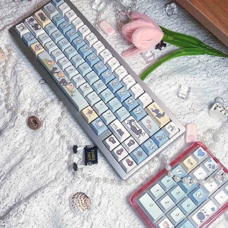 The Cat's Back Garden Keycap Cherry Profile Keycaps Cute PBT Sublimation Custom 130 Keys Key Caps MX Mechanical Keyboard Caps