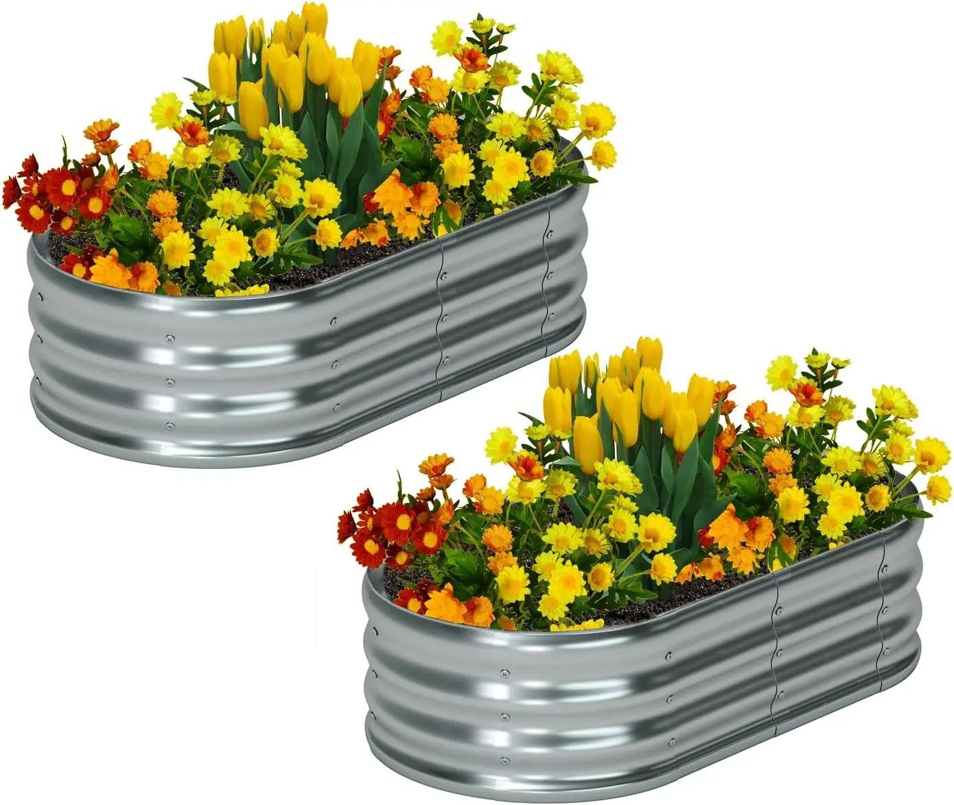 

2 Pack Galvanized Metal Oval Raised Garden Beds, Outdoor Planter Box for Vegetables (4x2x1FT, Silver)