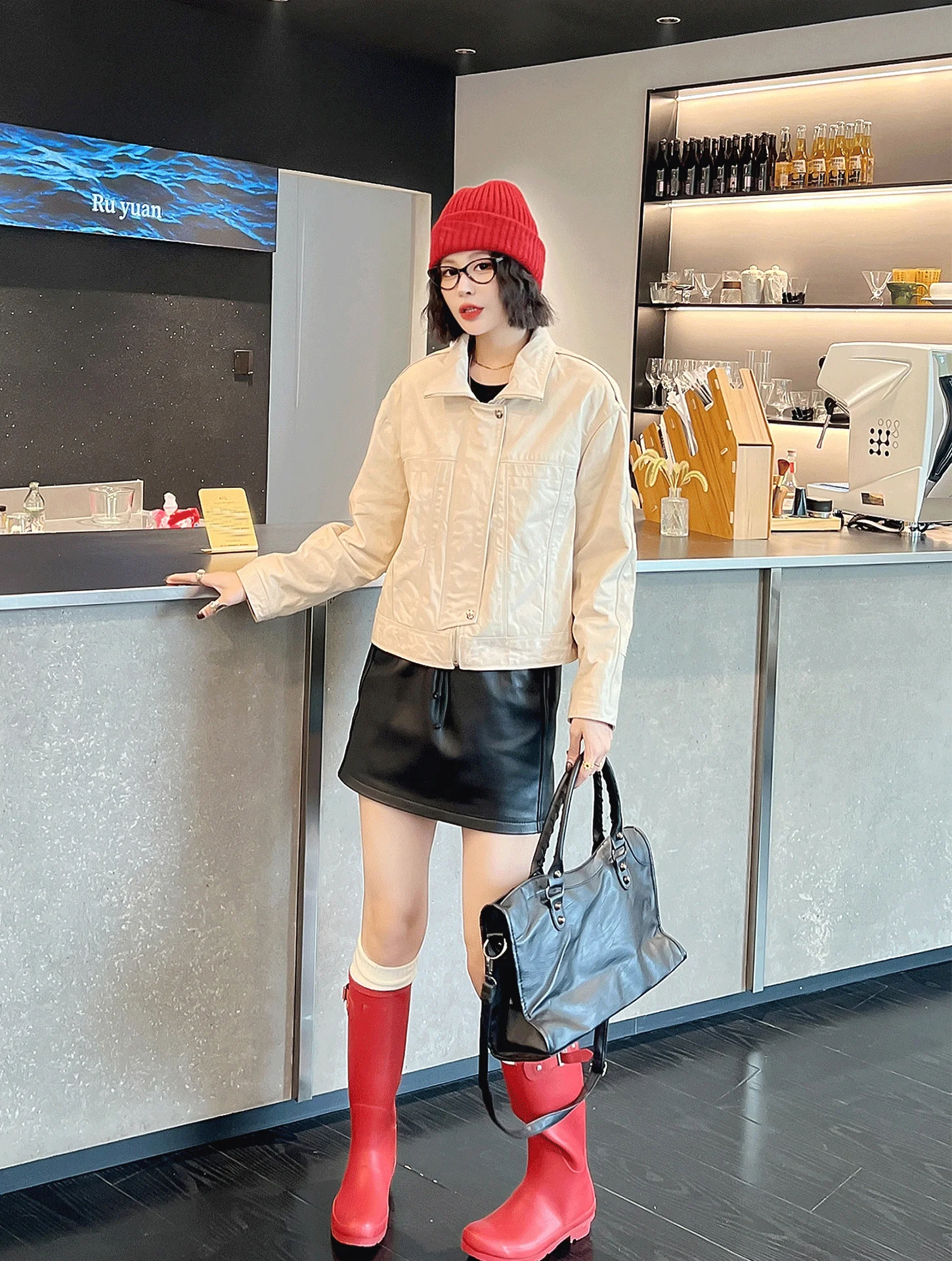 Casaco de Couro Retro para Mulheres, Estilo Biker, Ajuste Solto, Com Fecho de Zíper, Casaco Longo