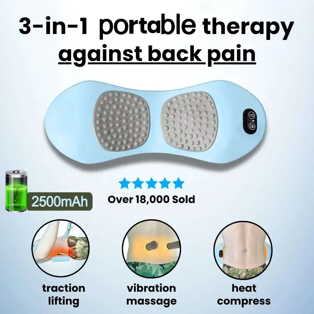 

Ok Panger 3-в-1 Массажер для спины с облегчением батареи, кровать для сна, шиацу, глубокие ткани, портативный массажер для облегчения боли в пояснице, пояснице