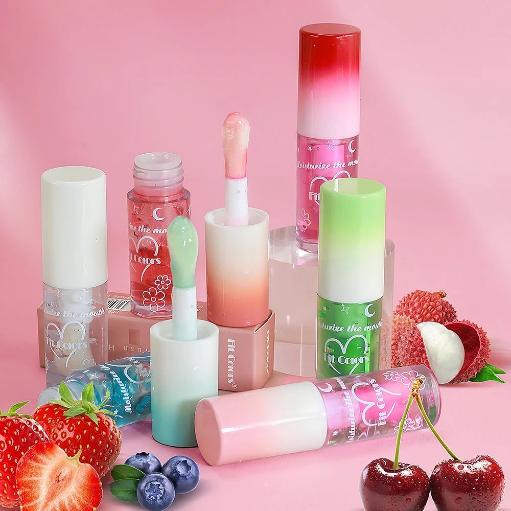 FitColors 6-color mirror lip gloss, long-lasting moisturizing lip balm, plumping fruit lip oil, large brush head