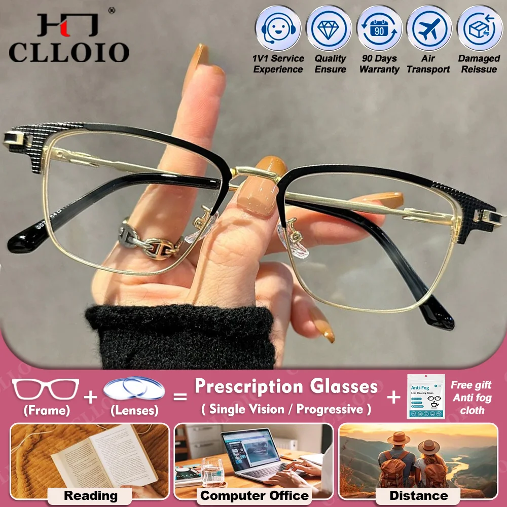 CLLOIO ريترو النساء الحاجب إطار قصر النظر وصفة طبية نظارات للقراءة مستطيل الضوء الأزرق تصفية النظارات البصرية التقدمية #1