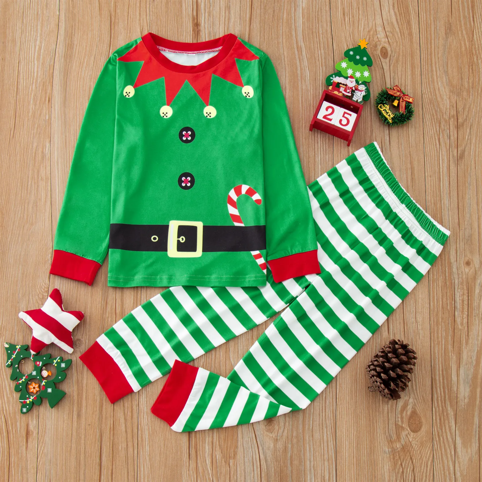 Christmas Children Long sleeves Stripe Pajamas Suit Girls Boys Santa Claus Christmas Sleepwear Sets Kids Cartoon Casual Clothing