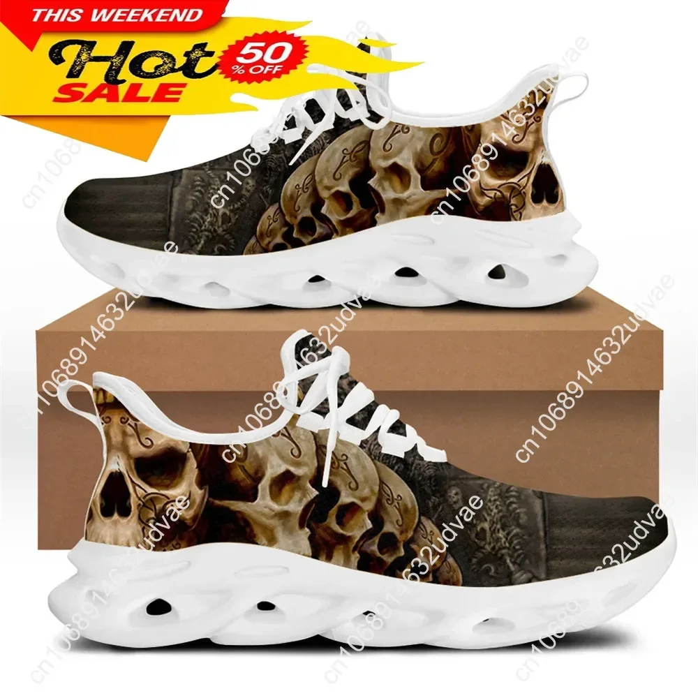 Zapatos planos de primavera para hombre, Zapatillas informales con diseño de calavera Punk, calzado con cordones para caminar, Verano