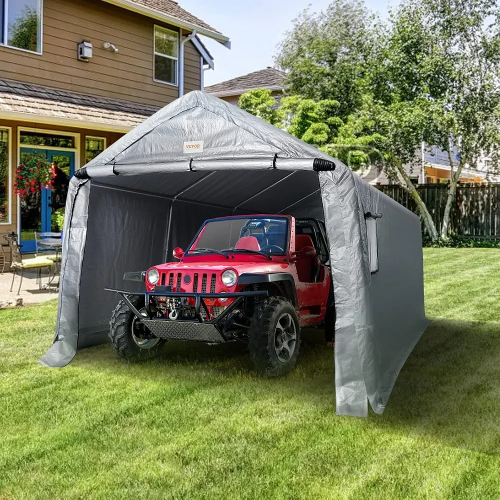 10x15FT Heavy Duty Garage Portable Shed Outdoor Storage Shelter,Steel Metal Peak Roof All Season Portable Carport OutdoorStorage