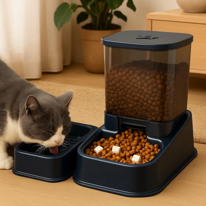Automatic Portion-Control Pet Feeder and Water Dispenser Bowl for Cats and Dogs, Battery-Free Operation