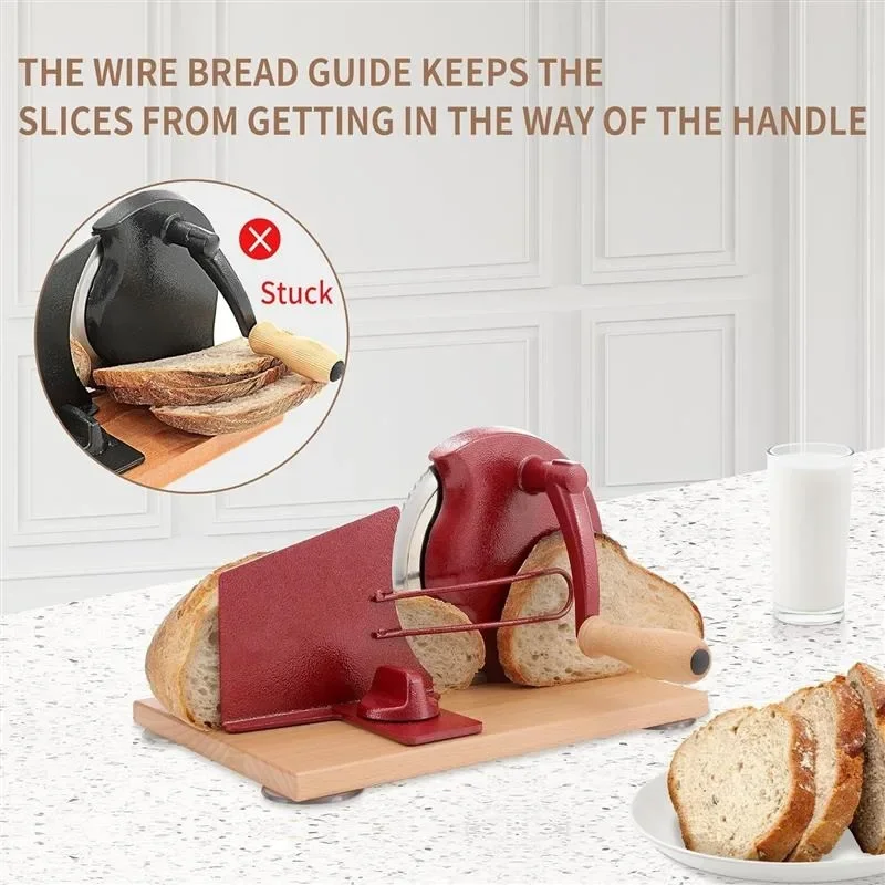 Hand Crank Manual Bread Slicer for Home Use, Adjustable Thickness Wooden Bread Cutter SlicerGoods in stock
