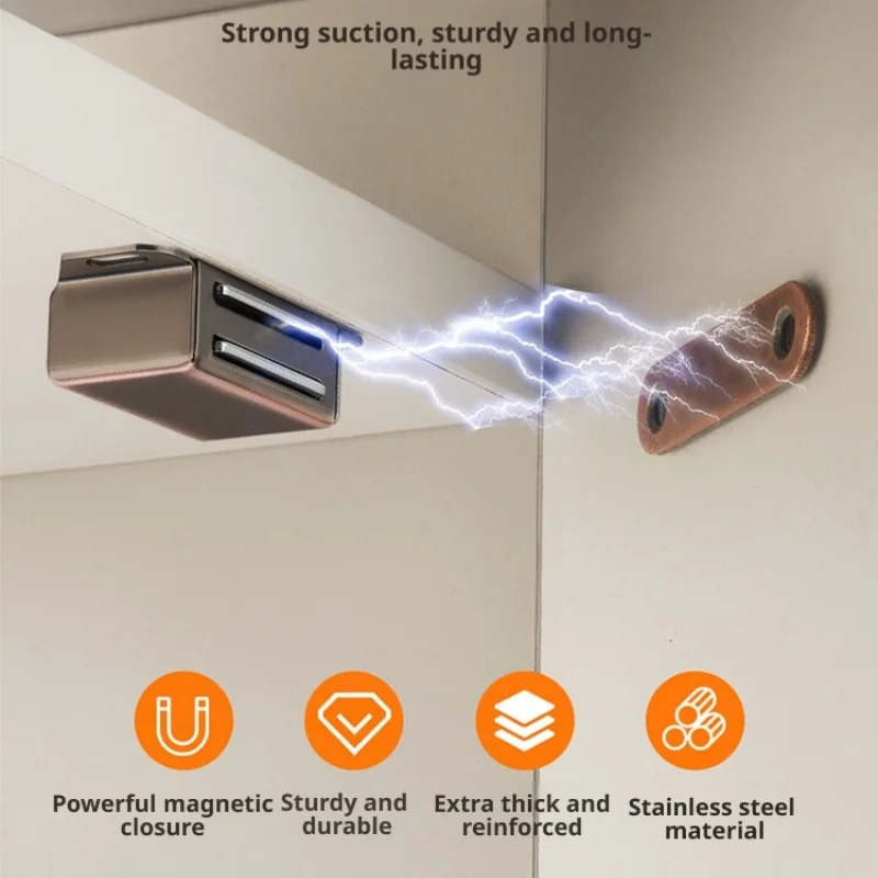 Heavy-Duty Punch-Free Stainless Steel Magnetic Catch, Durable Powerful Cabinet Wardrobe Closing Latch