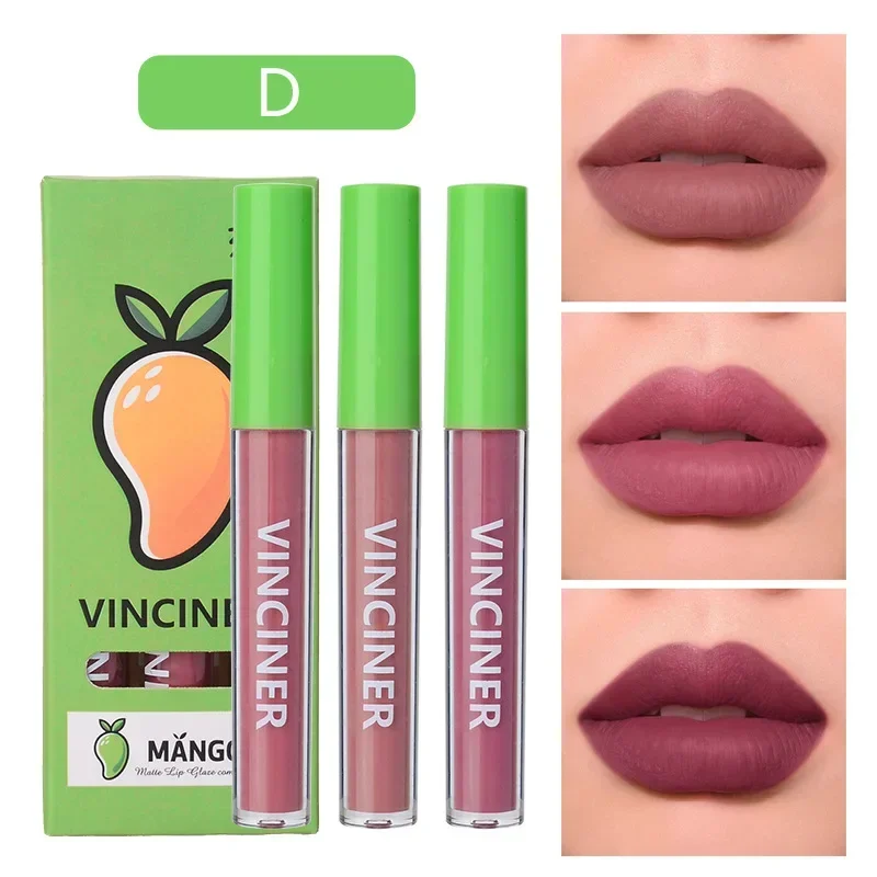 VINCINER 3 Pcs Matte Liquid Lipstick Set Smooth Velvet Texture Moisturizing Waterproof Long Lasting Non Stick Popular Cosmetics