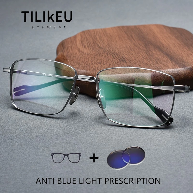

Oversized Pure Titanium Retro Square Eyeglasses Frame Men High Quality Myopia Prescription Glasses Large Face Anti-Blue Light