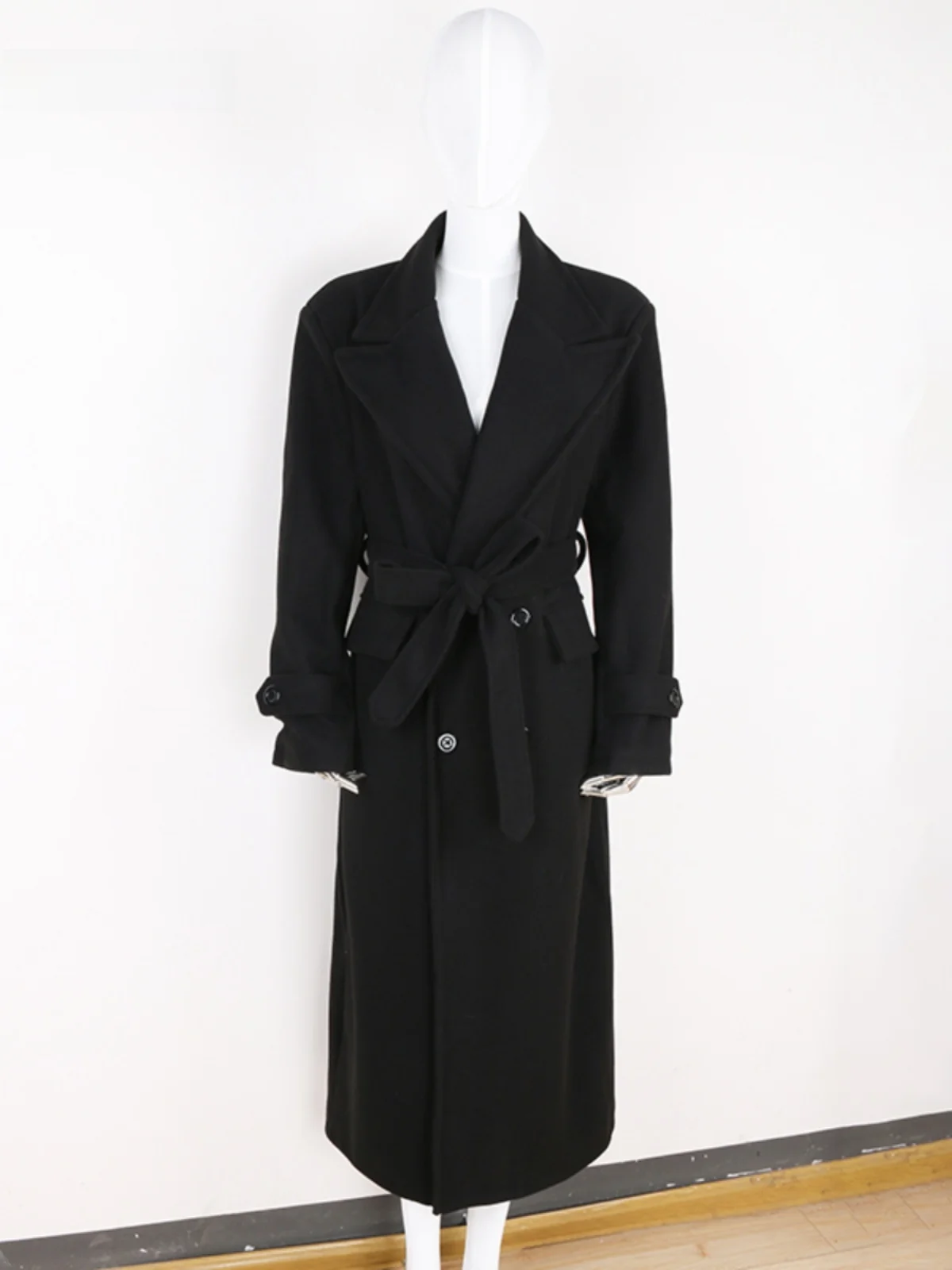 

Длинное двубортное шерстяное пальто Nerazzurri для женщин, свободный крой, осенне-зимняя верхняя одежда в корейском стиле для повседневной носки