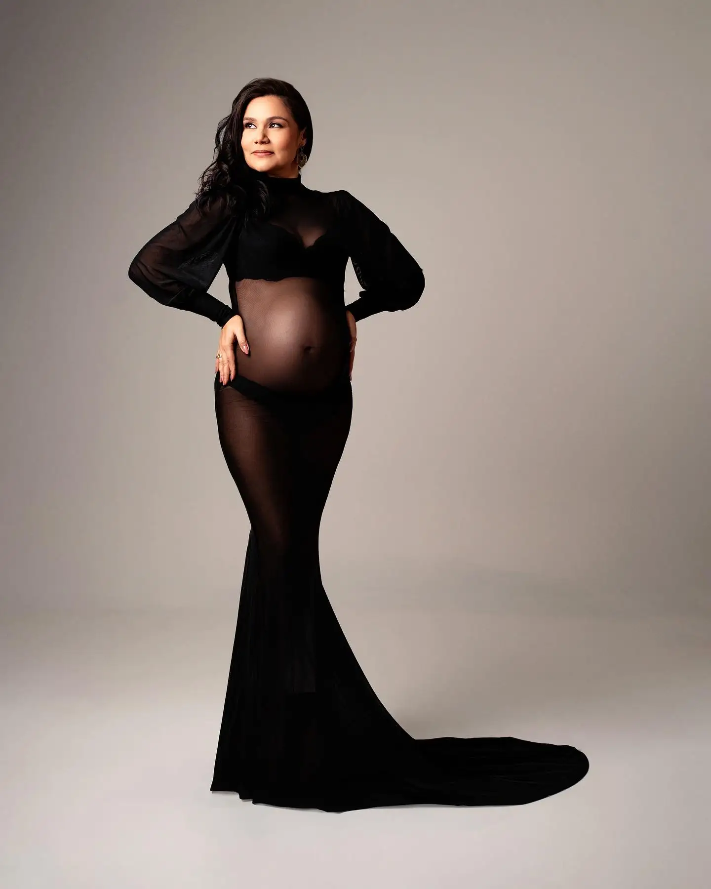 2025, neue elegante Spitzen-Umstandskleider für Fotoshootings, langärmeliges Maxikleid mit Rundhalsausschnitt für Babypartys, Schwangerschafts-Fotositzung