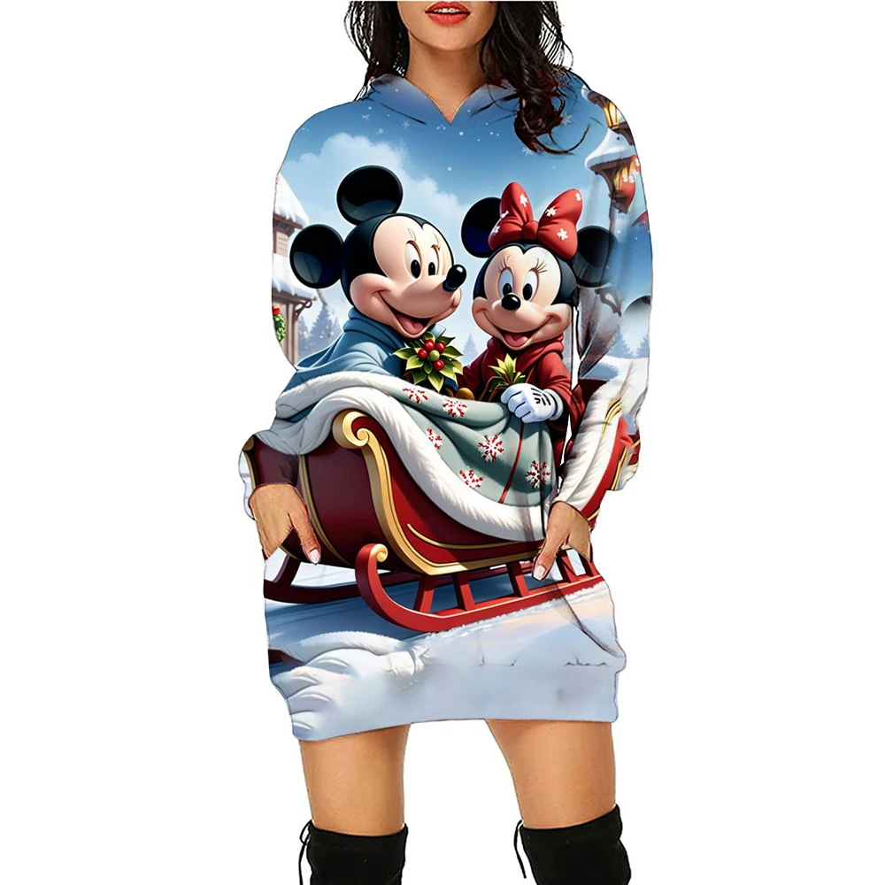 Ladies\' hot selling autumn and winter Christmas gifts, fashionable casual dresses, Disney Mickey Mouse printed hoodies, sports s