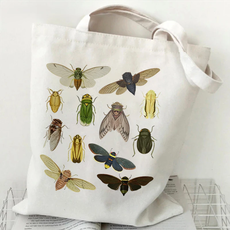Entomologists Canvas Versatile Storage Bag Entomology Lovers Retro Pattern Canvas Shoulder Bag Children Cartoon Design Tote Bags