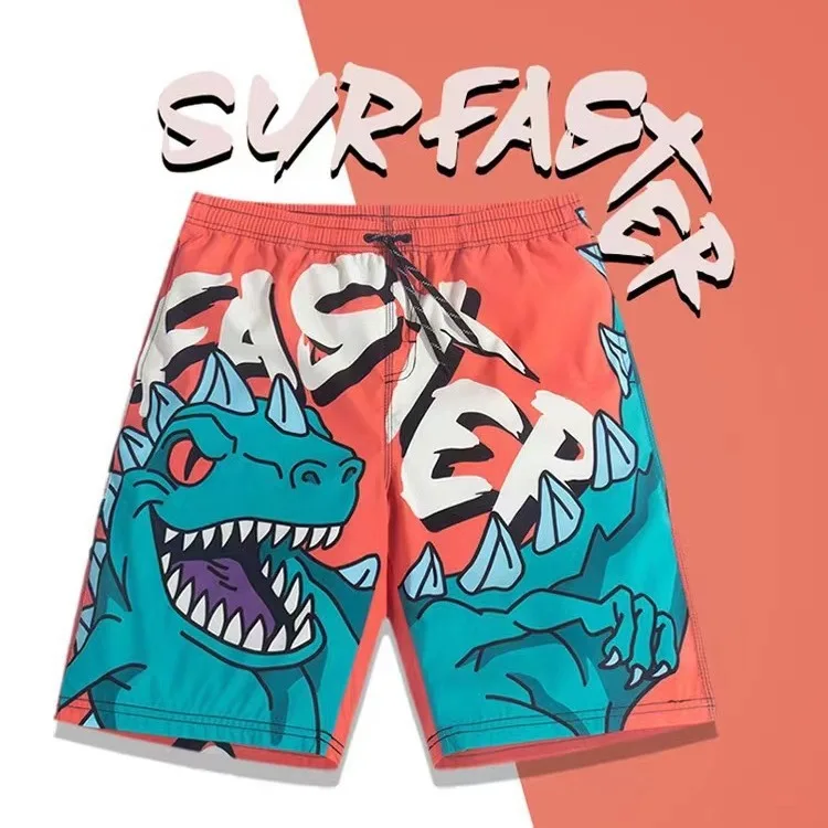 

24 Summer New Men's Beach Swimming Trunks Loose Mid-Length Printed Fashion Spa Surf Swimming Trunks