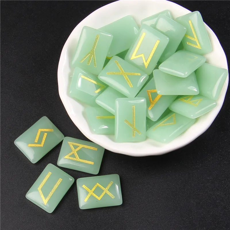 Wholesale 25pcs/lot Rectangle Natural Agat Crystal Rune Stone Viking Runes Amulet Set Reiki Healing Divination Stones Gift Decor