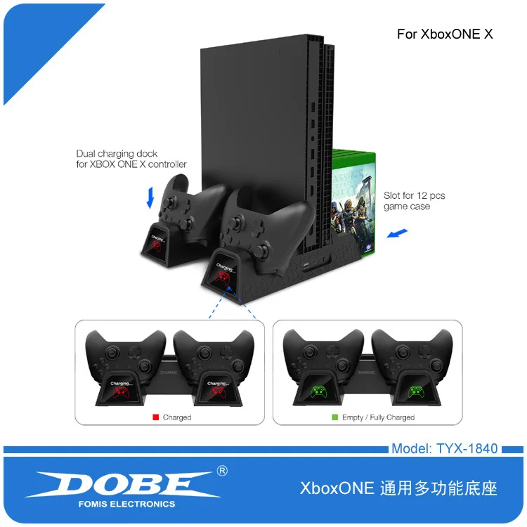 

NEW DOBE TYX-1840 Game Console Cooling Fan For Xbox one Slim Auto-Sensing Dual Charging Stand Cooler Fan