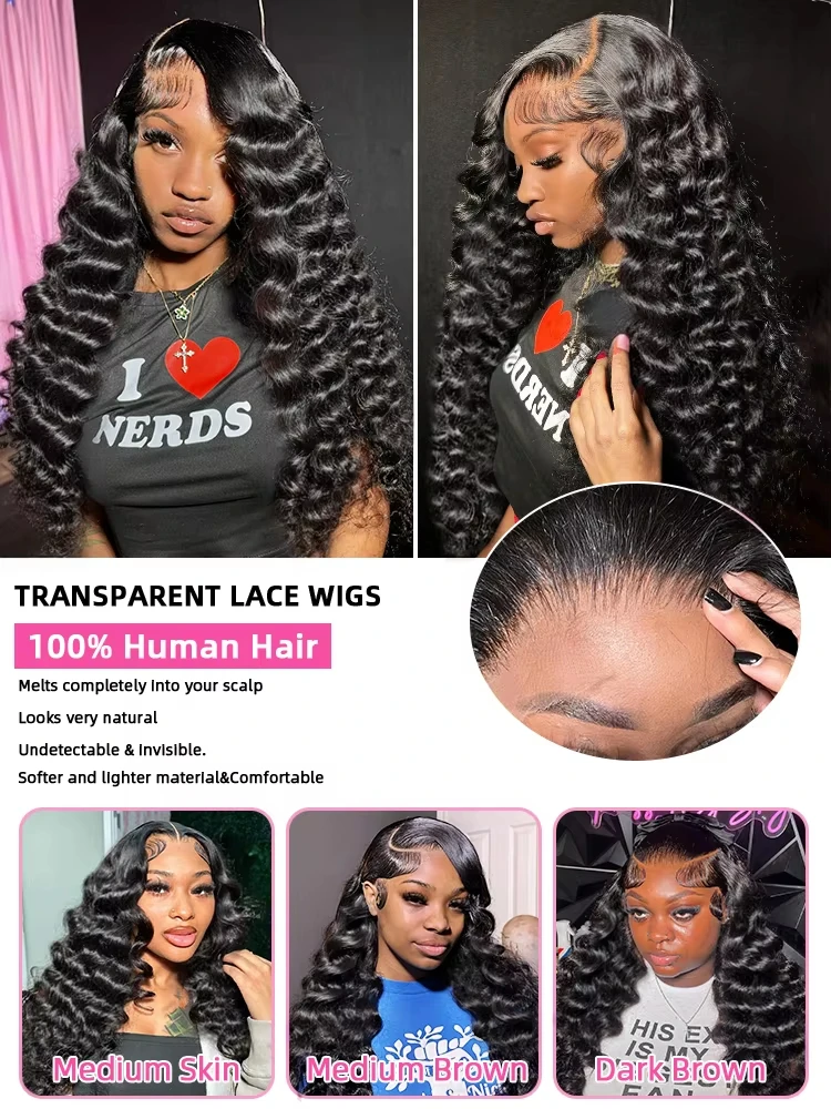 Rosabeauty 13x6 HD شفاف فضفاض موجة عميقة مجعد الدانتيل الجبهة 100% خصلات الشعر المستعار الإنسان 13x4 الدانتيل أمامي البرازيلي شعر ريمي شعر مستعار