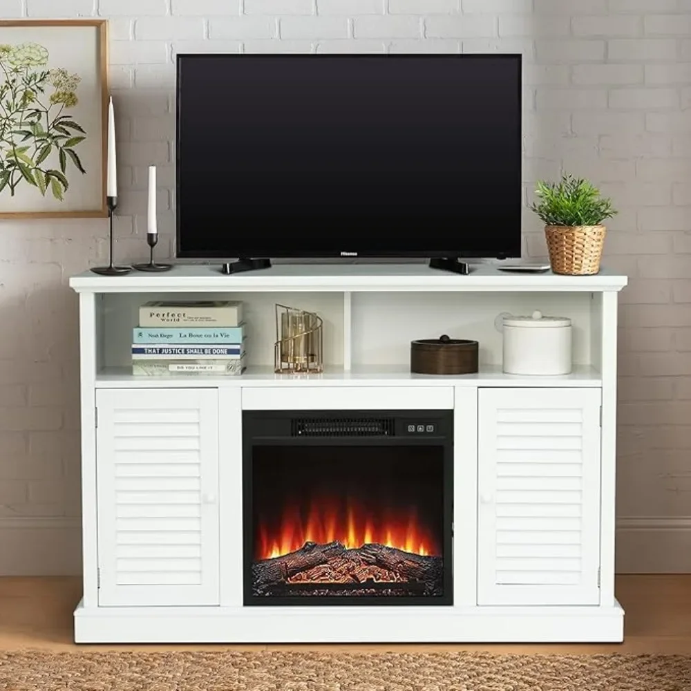 

47" White Fireplace TV Stand with Electric Fireplace Inserts Farmhouse 2 Doors Media Console Table Entertainment White