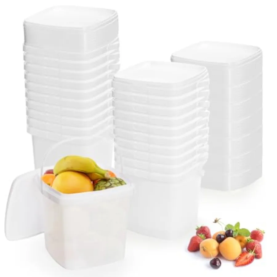 

20 Pack Plastic Bucket with Lid 68 OZ Ice Cream Container with Handle White Sealable Square Food Grade Deli Storage Pai