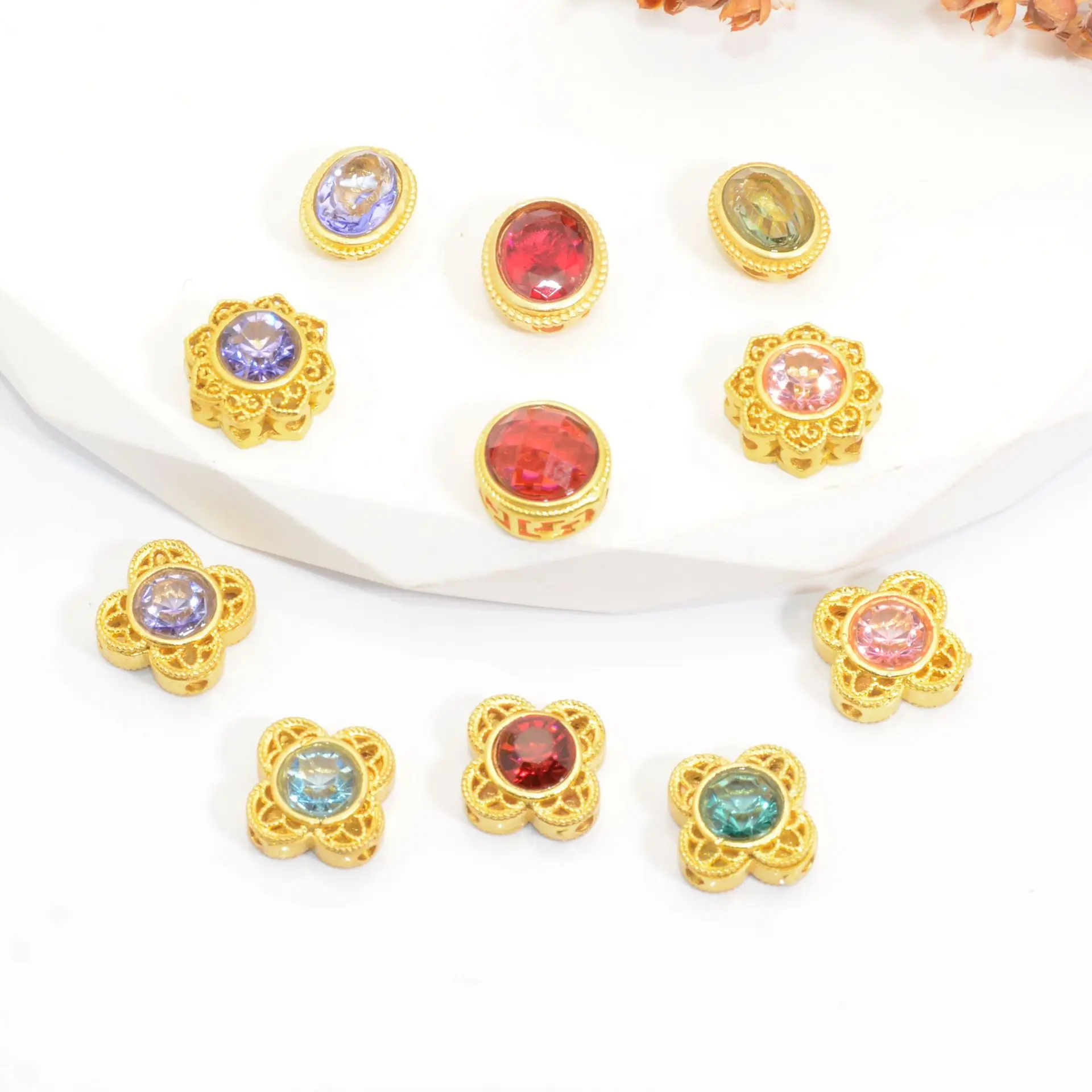 5 Pieces Copper Plated Inlaid with Moonstone Multi-hole Beads DIY Pearl Bracelet Beaded Necklace Jewelry Accessories Wholesale