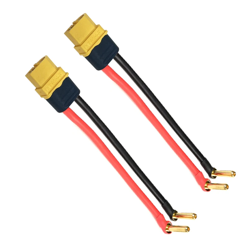 1/2Pcs XT60H Female With Cap Plug Adapter to 90° 4.0mm 18mm Gold Plated Connector Charge Lead Cable 12awg 10cm for Lipo Battery