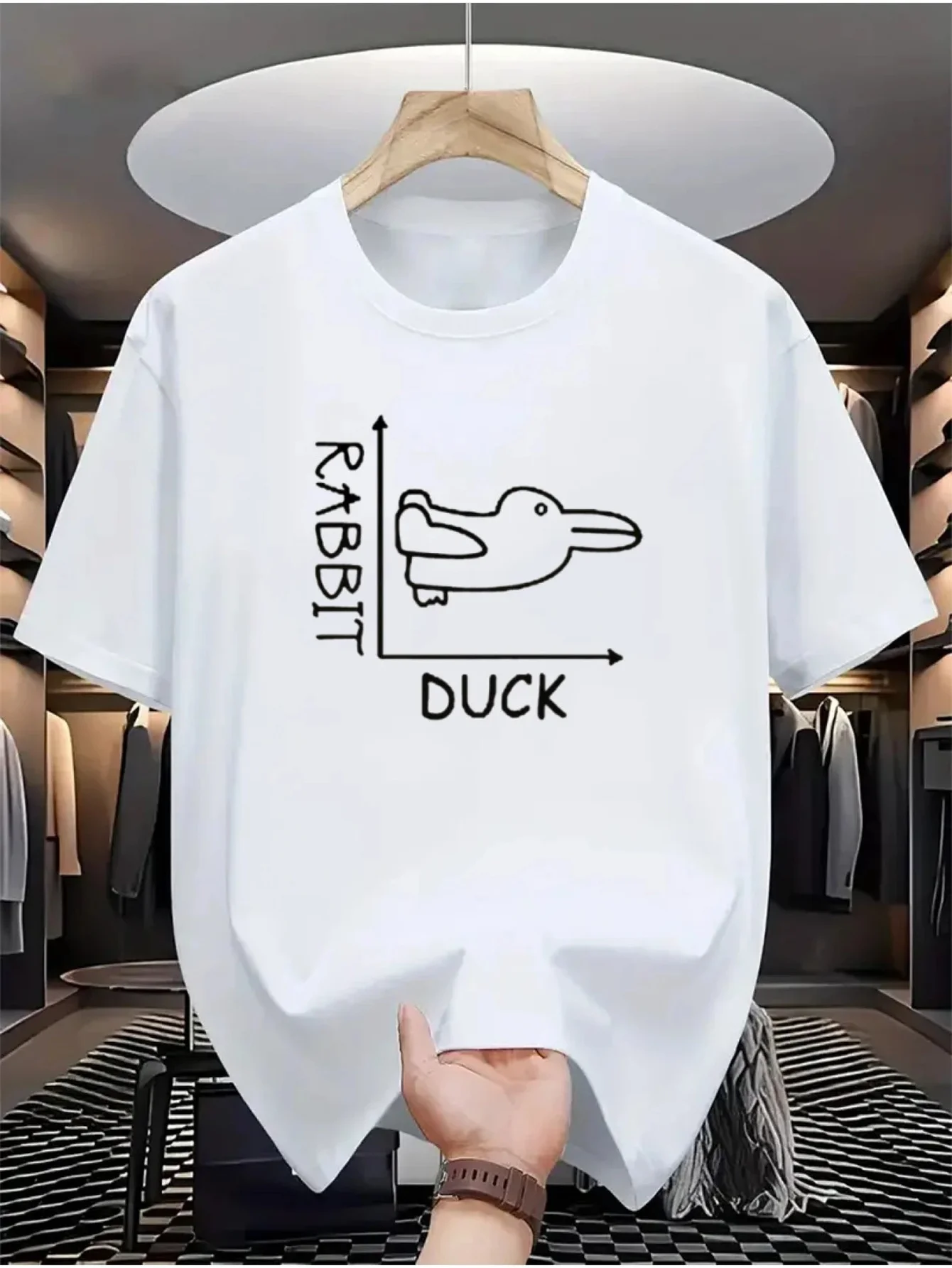 2026 Men's Funny Rabbit & Duck Print T-Shirt - Breathable Short Sleeve Casual Tee with Rabbit Duck Graphic, Machine Washable Com