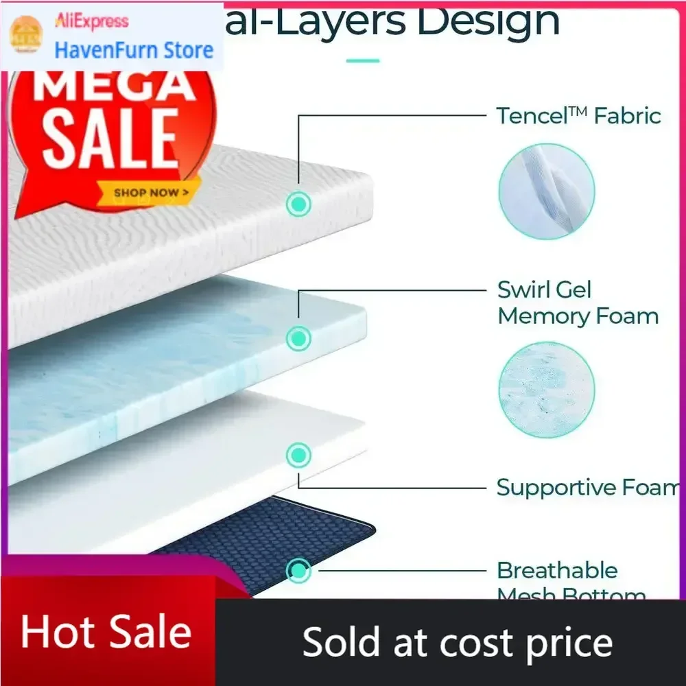 Activity priceActivity limited-time pricePromotion4 Dual Layer Gel Memory Foam Mattress Topper with Cooling Swirl Pattern, Cover