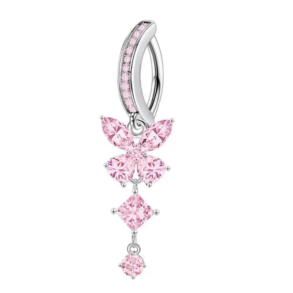 New Faux Belly Ring Pink Zircon Belly Button Piercing Ring Clip on Belly Button Ring Women