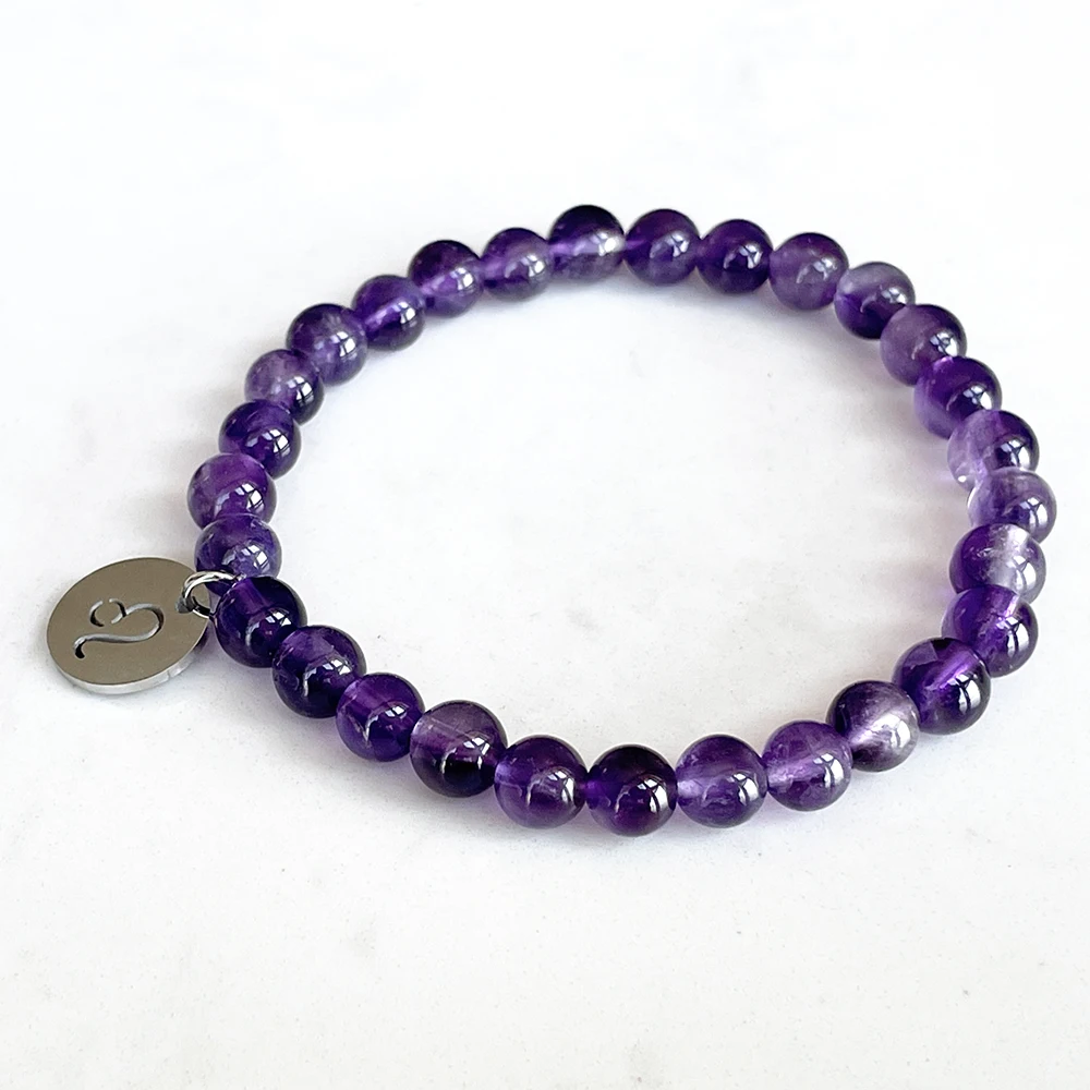 MG1753 Fashion Womens Leo Zodiac Bracelet 6 MM Brazil Amethyst Chakra Yoga Wrist Mala Handmade Natural Gemstone Jewelry